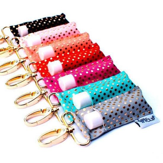 Gold Dots on Aqua LippyClip® Lip Balm Holder for Chapstick