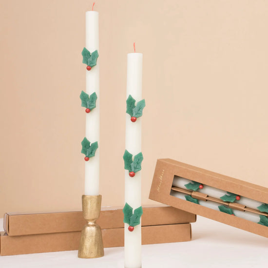 Holly Taper Candles