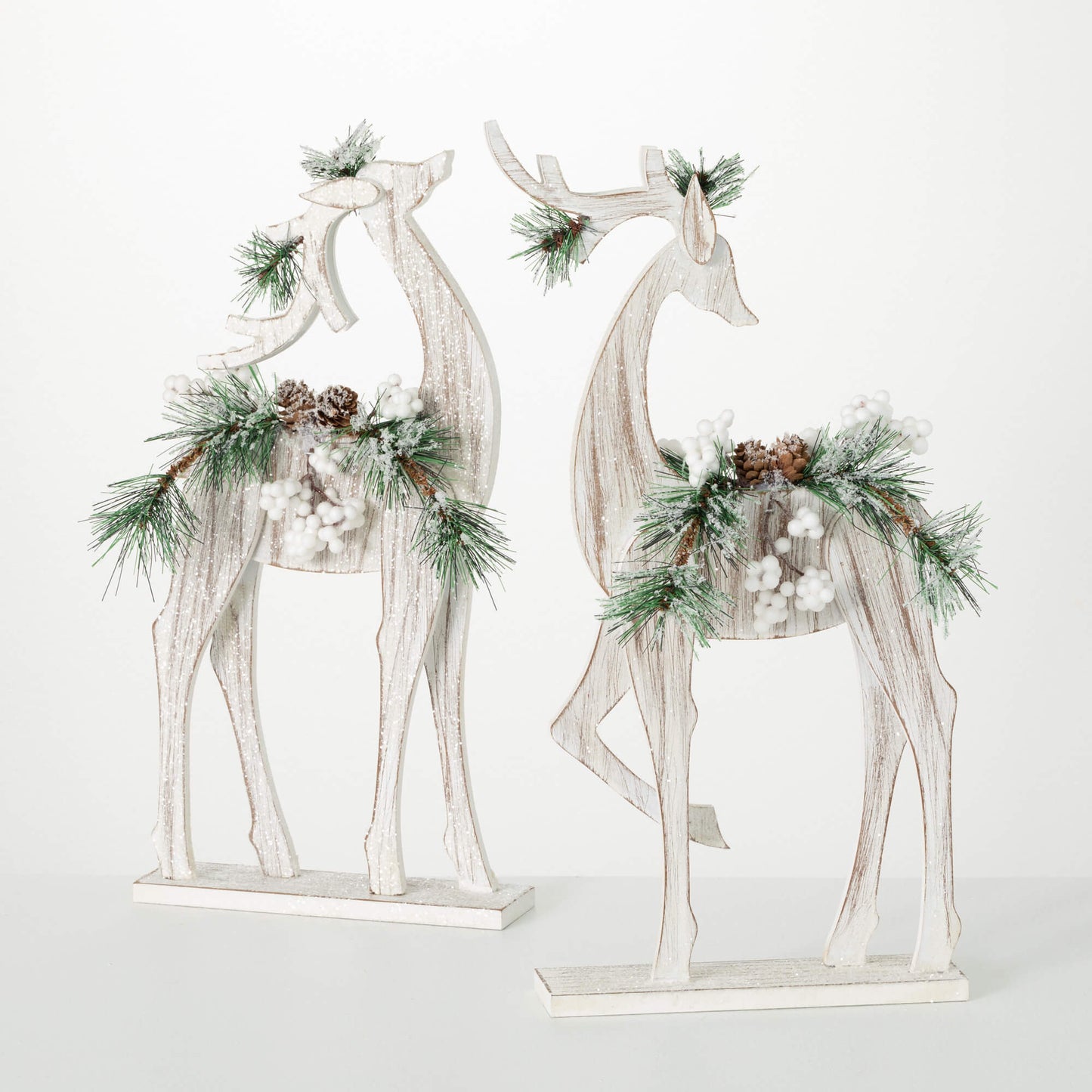 Wood Pine Deer with Greenery