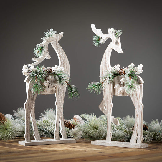 Wood Pine Deer with Greenery