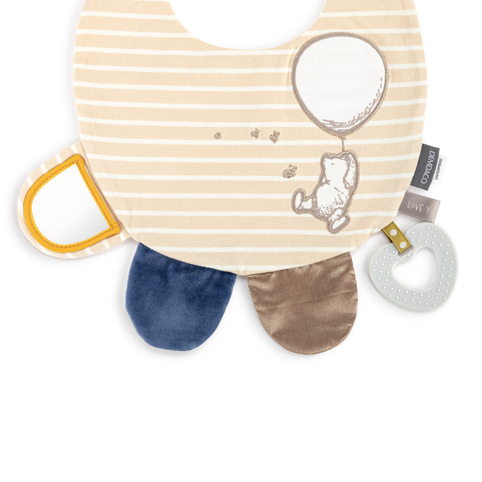 Pooh Bear Activity Bib Tan/Blue