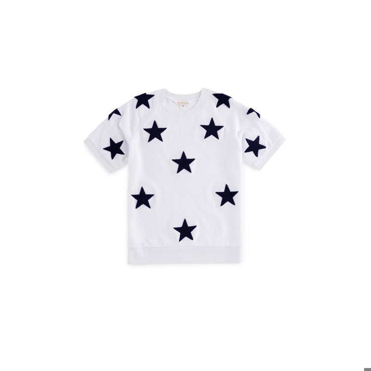 Adult Lightweight Stars White S/Slv Sweatshirt