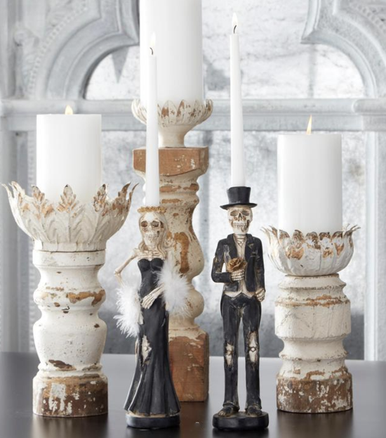 Resin Skeleton Lady & Man Taper Candle Holders
