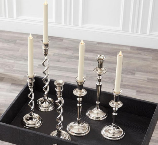 Silver Metal Twisted Taper Candleholders