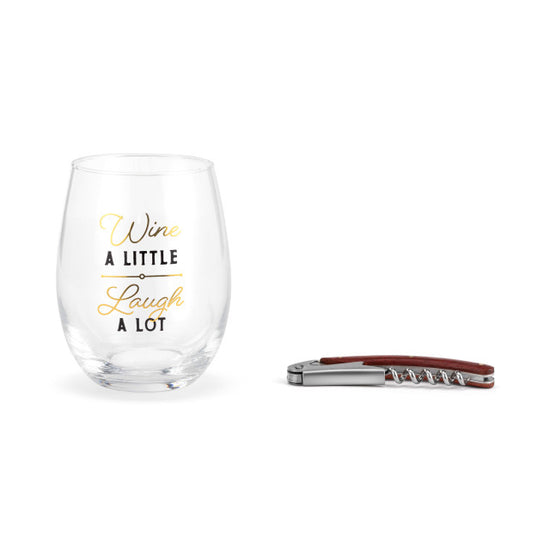 Laugh a Lot Wine Glass & Corkscrew Set