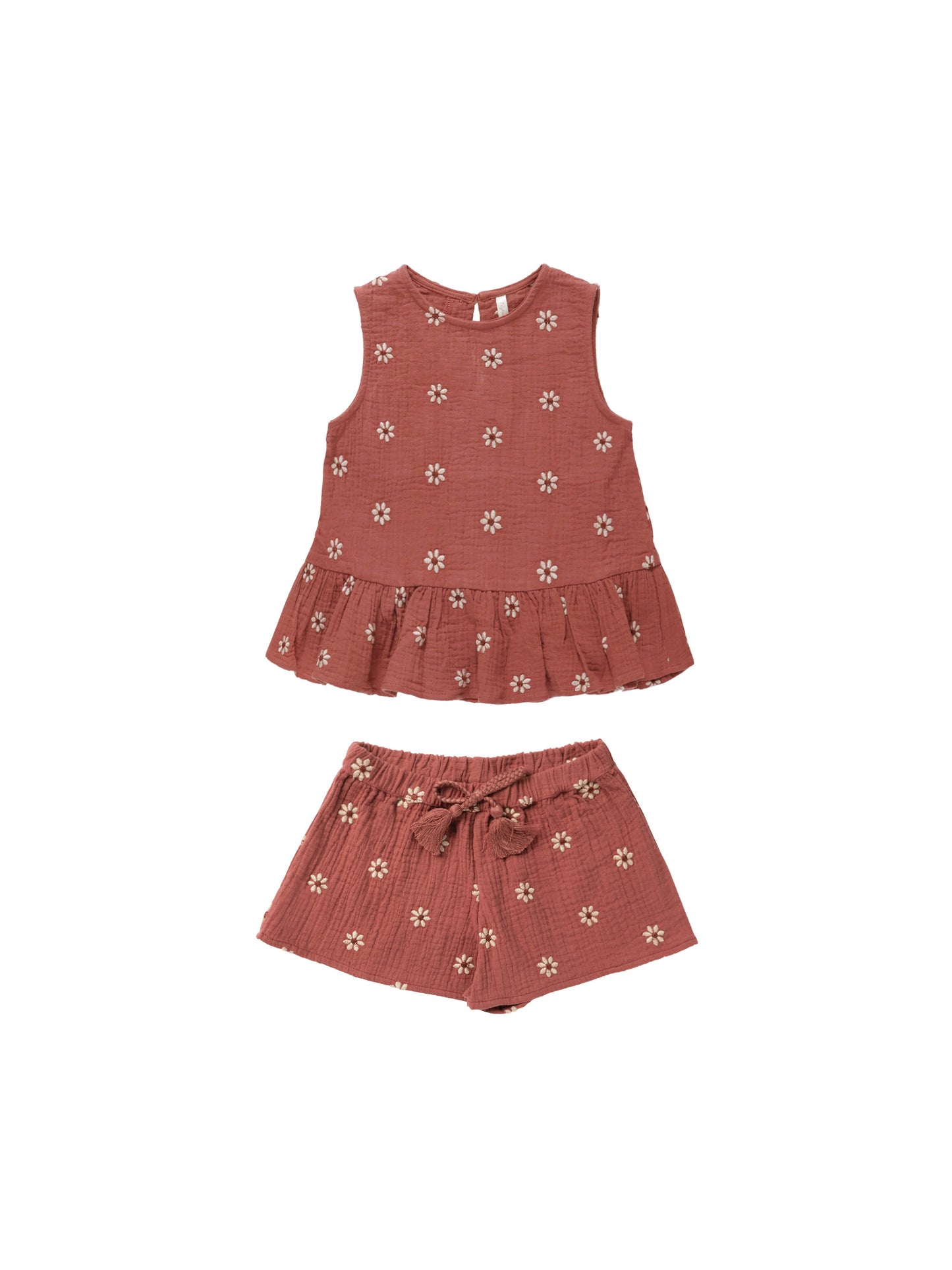 Carrie Embroidered Daisy Set in Strawberry