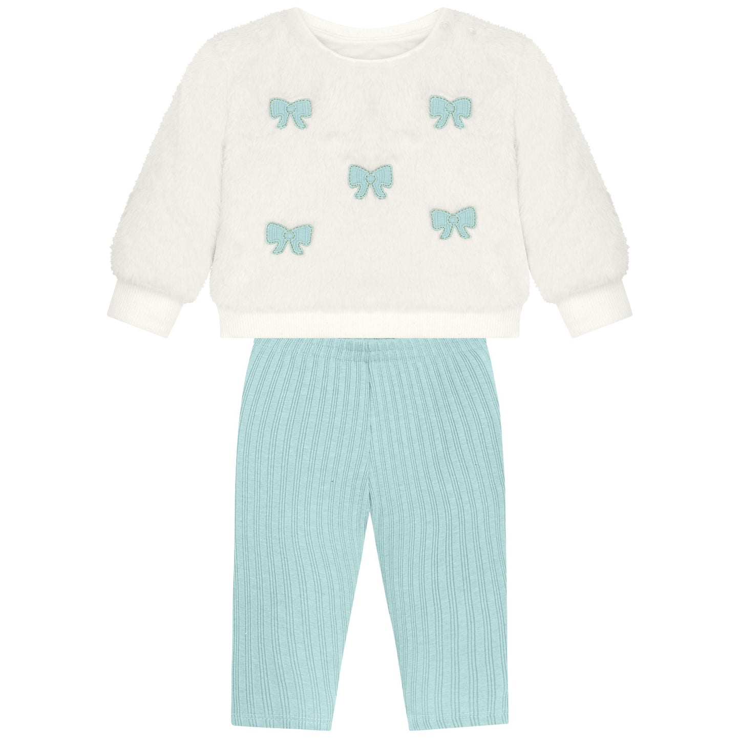 Ivory Fur Bow Pullover/Aqua Legging Set