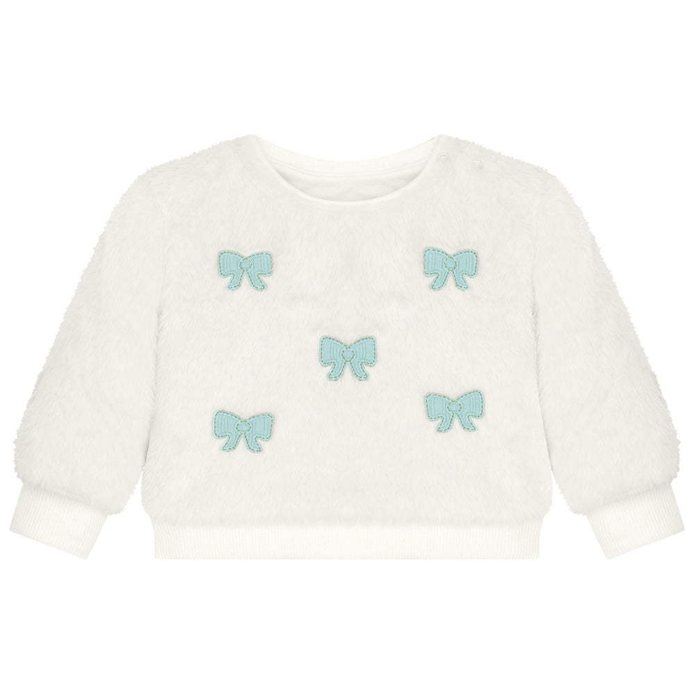 Ivory Fur Bow Pullover/Aqua Legging Set