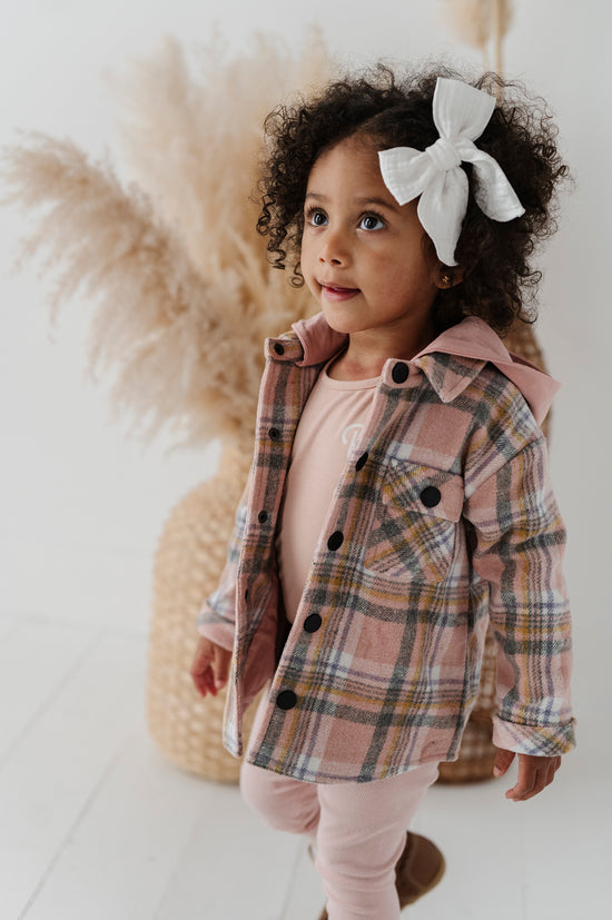 Pink Hooded Plaid Shacket