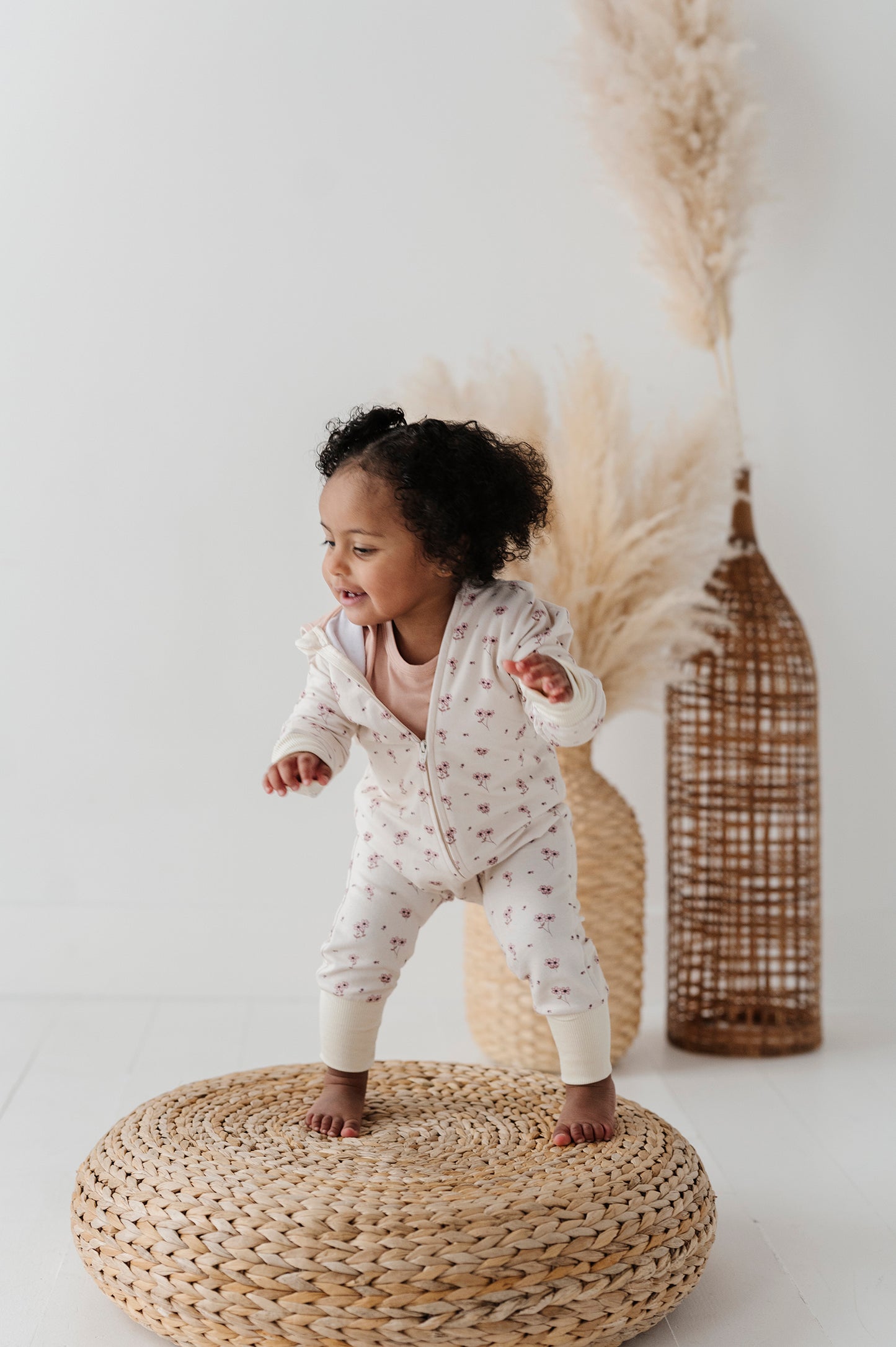 Mini Cream Floral Zip Romper