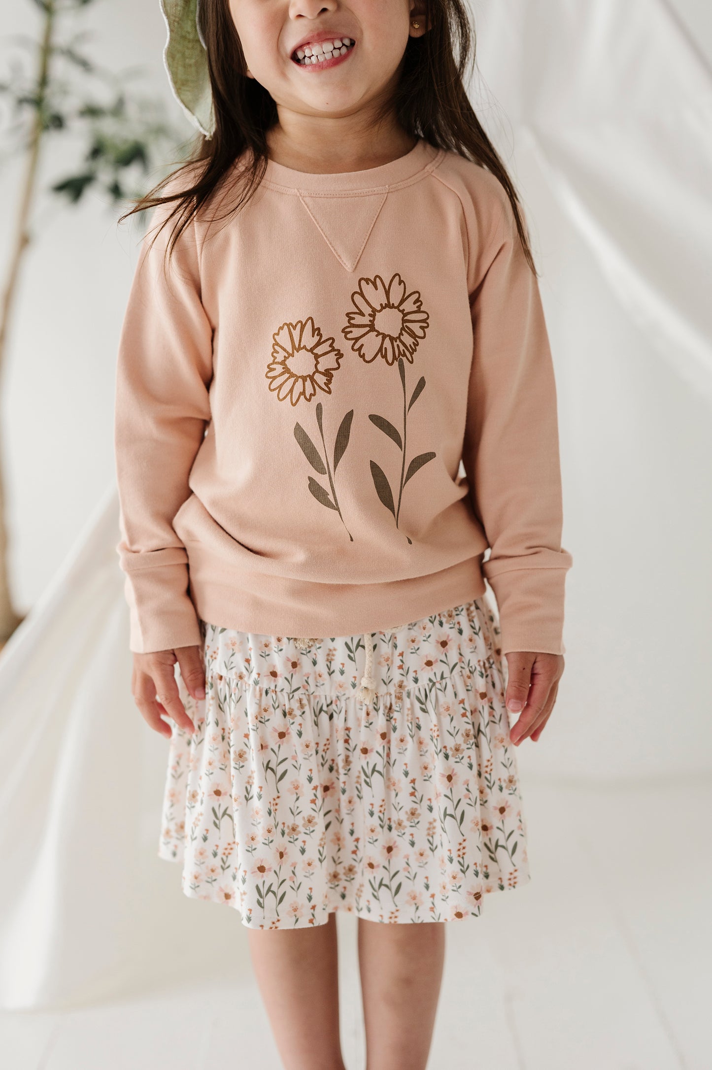 Pink Handrawn Floral Bamboo Raglan Sweatshirt