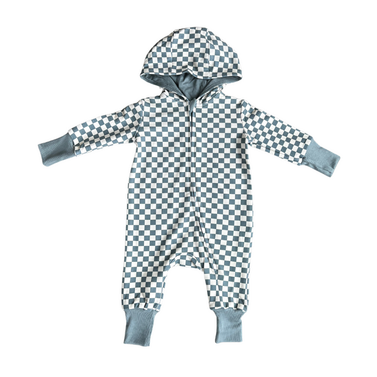 Checkered Grey Zip Romper