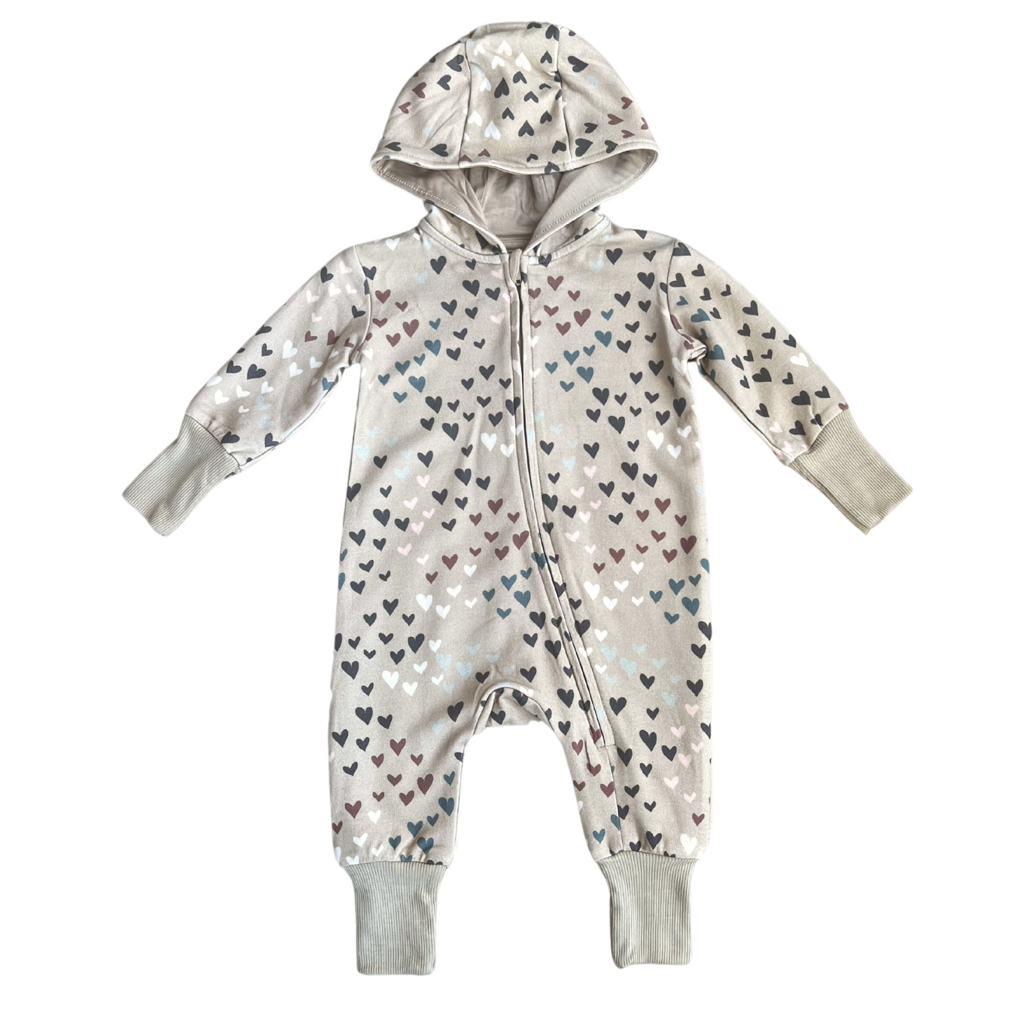 Multi Hearts Zip Hooded Romper