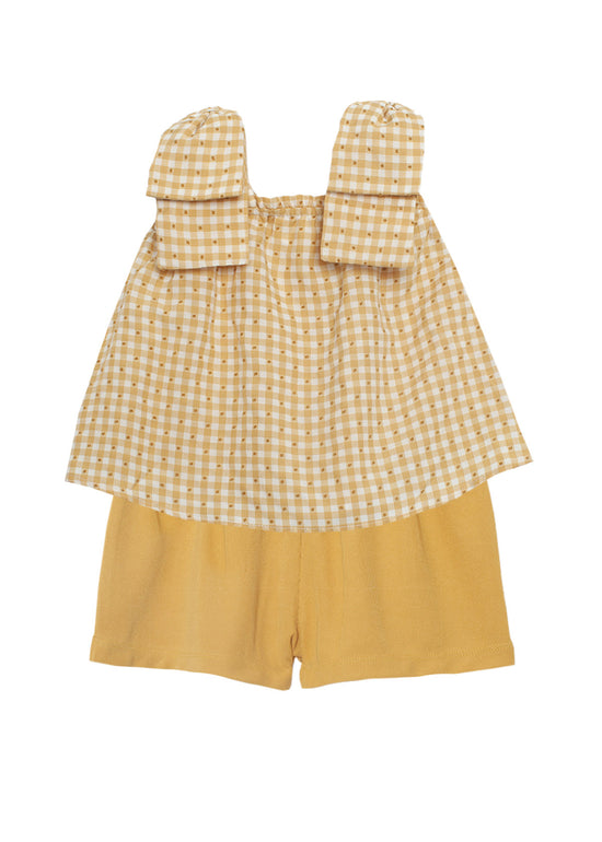Yellow Gingham Bow Strap 2 Piece Set