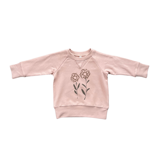 Pink Handrawn Floral Bamboo Raglan Sweatshirt