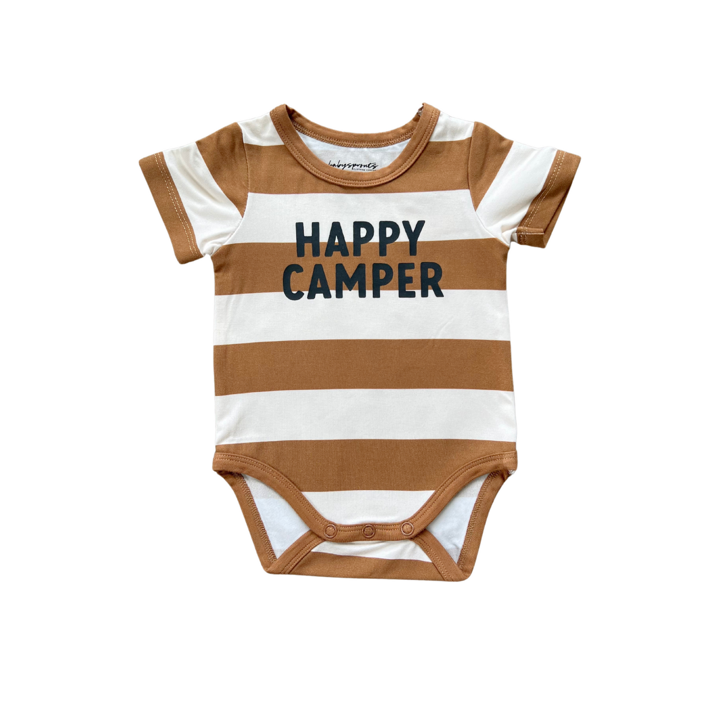 'Happy Camper' Toffee Stripe Bamboo Short Sleeve Bodysuit