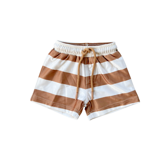 Toffee Stripe Swim Trunks