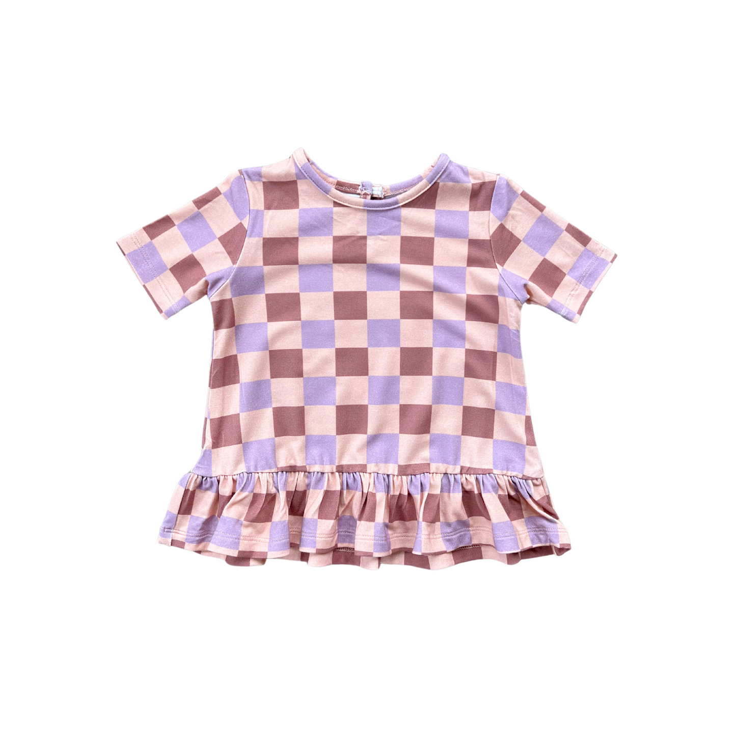 Checkered Short Sleeve Peplum Top