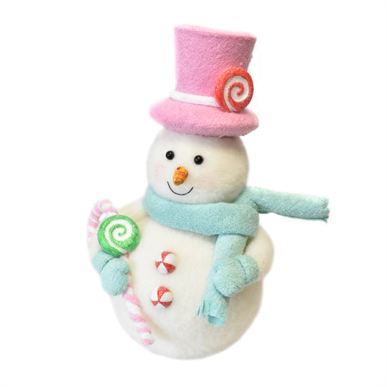 Razzled Dazzled Colorful Snowman White Pink Aqua 11.5"