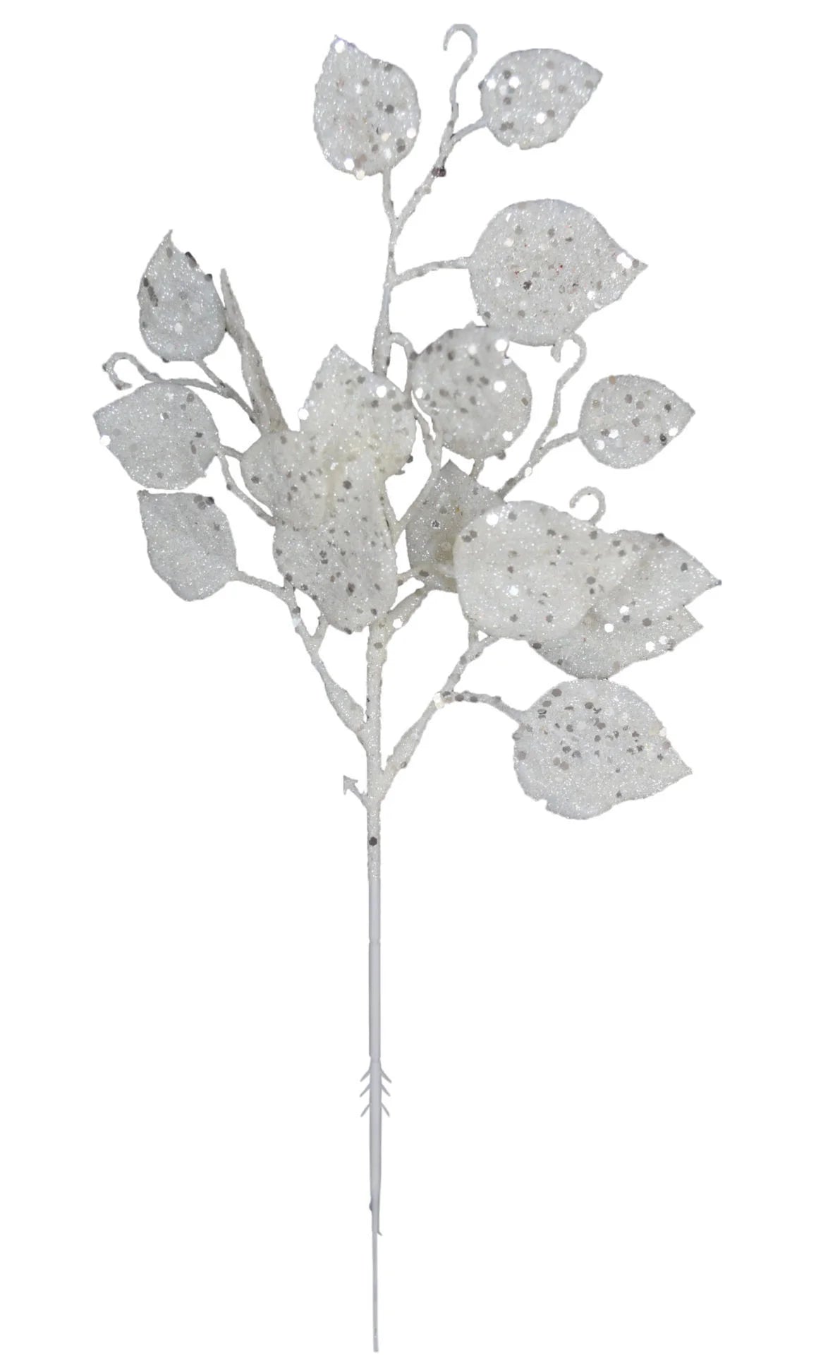 Silver Glitter Leaf Pick