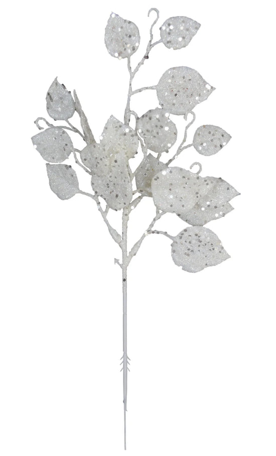 Silver Glitter Leaf Pick