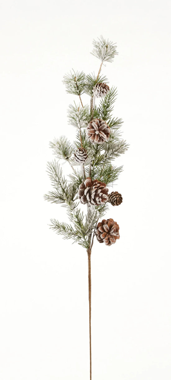 28" Snowy Pine Spray with Pine Cones