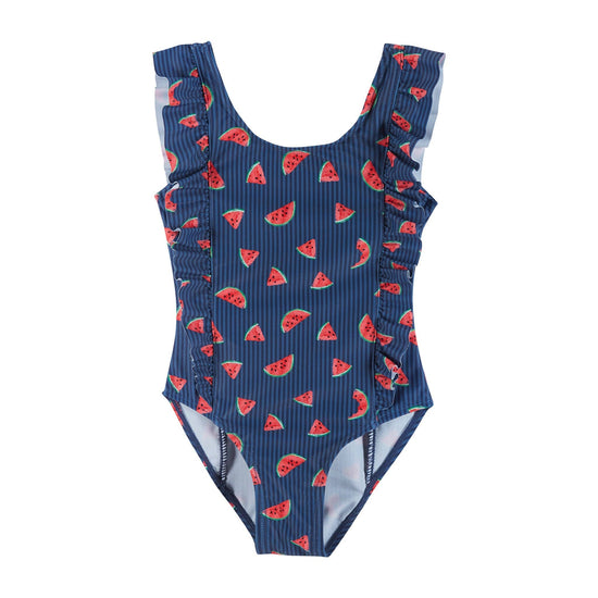 Ruffled One-Piece Swimsuit - Navy Melon