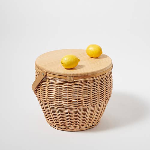 Round Picnic Basket Cooler Natural