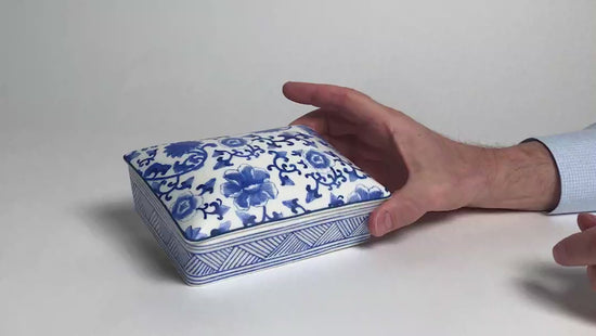 Load and play video in Gallery viewer, Chinoiserie Double Deck Playing Cards in Ceramic Holder
