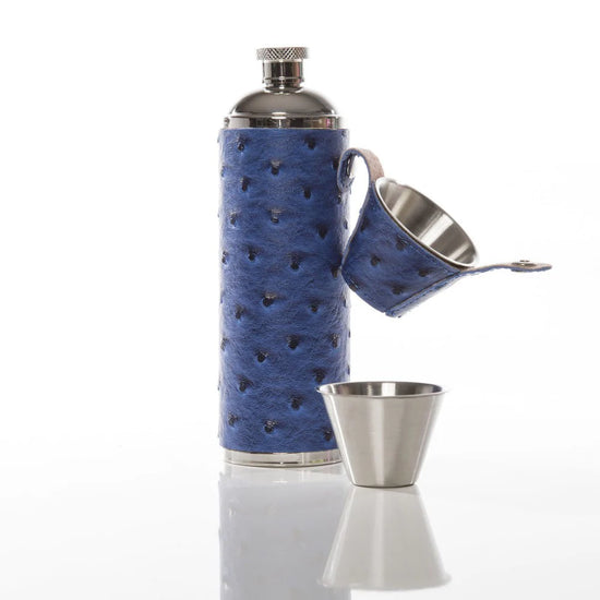 Flask w/ Cups in Blue Ostrage