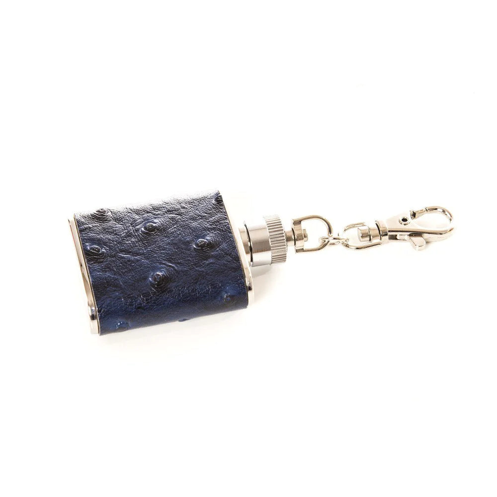 Mini Keychain Flask in Ostrage Leather Blue