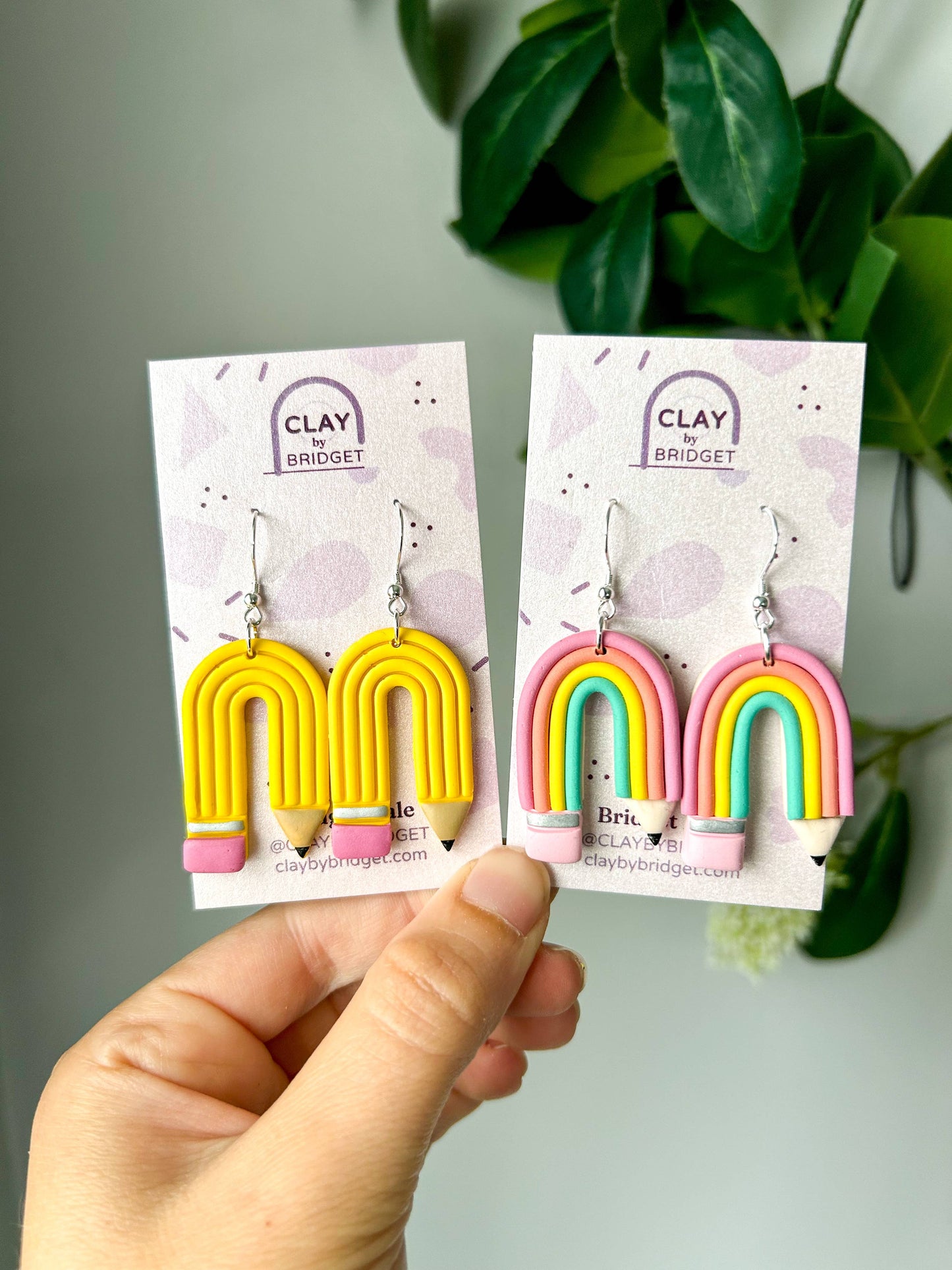 Hand Painted Rainbow Pencil Dangle Earrings