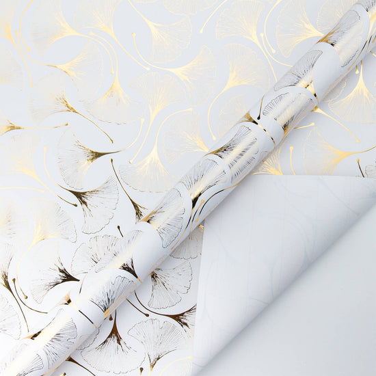 Wrapping Paper - Gold Foil Ginkgo Design - White