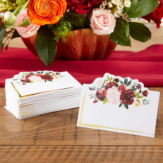 Burgundy Blush Floral Tent Place Card (Set of 50)