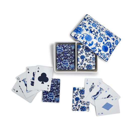 Chinoiserie Double Deck Playing Cards in Ceramic Holder