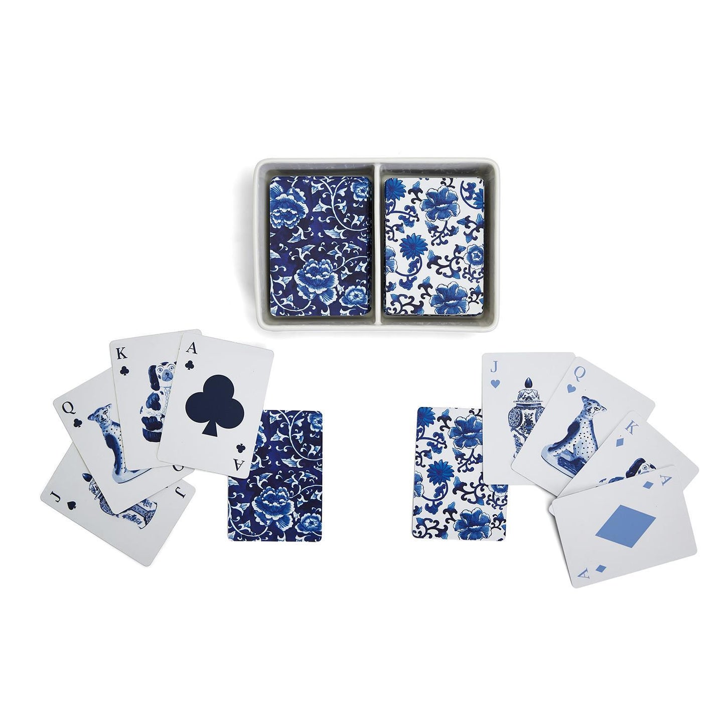 Chinoiserie Double Deck Playing Cards in Ceramic Holder