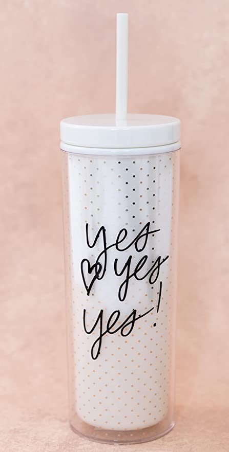 Yes, Yes, Yes Kate Spade Insulated Tumbler with Reusable Straw, 20oz Travel Cup with Lid
