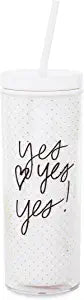 Yes, Yes, Yes Kate Spade Insulated Tumbler with Reusable Straw, 20oz Travel Cup with Lid
