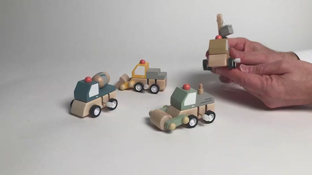 Load and play video in Gallery viewer, Construction Vehicle Hand-Crafted Wooden Wind Up Toys
