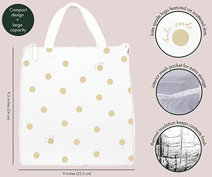 Lunch Bag with Portable Soft Cooler by Kate Spade in Gold Foil Dot