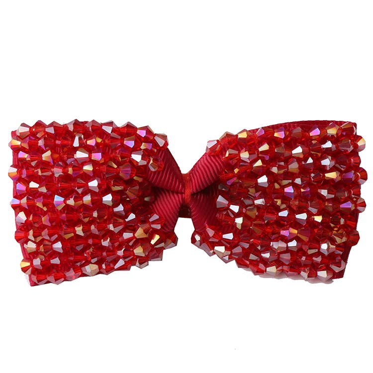 Red Couture Beaded Bow Clip