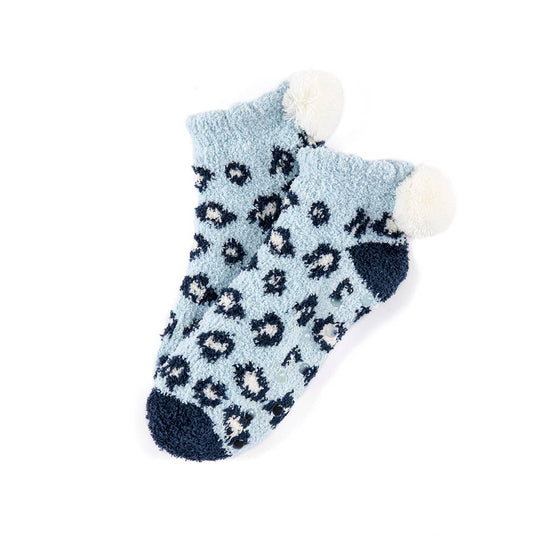 Blue Leopard Cozy Home Socks