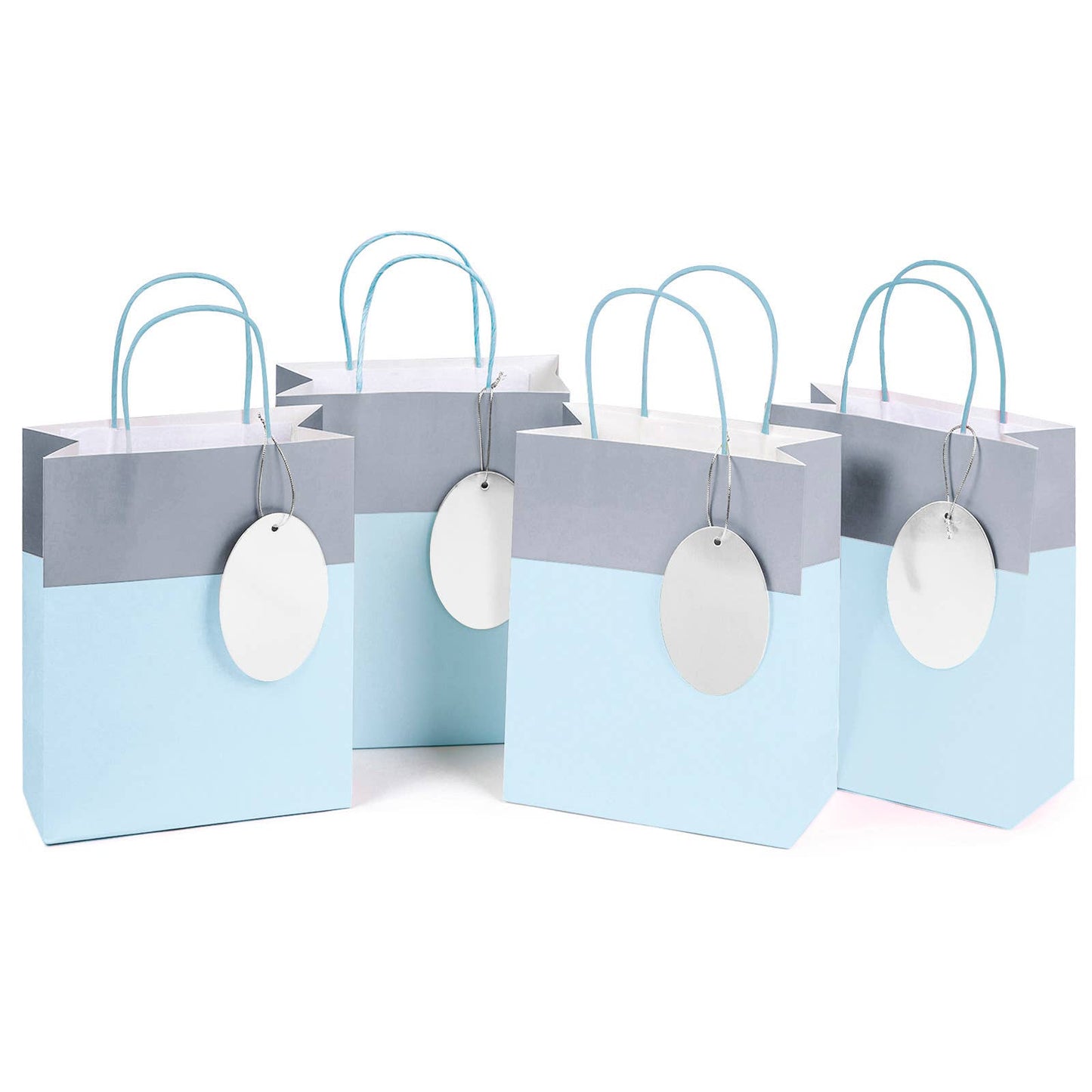 Light Blue & Silver 13" Gift Bags with Handles
