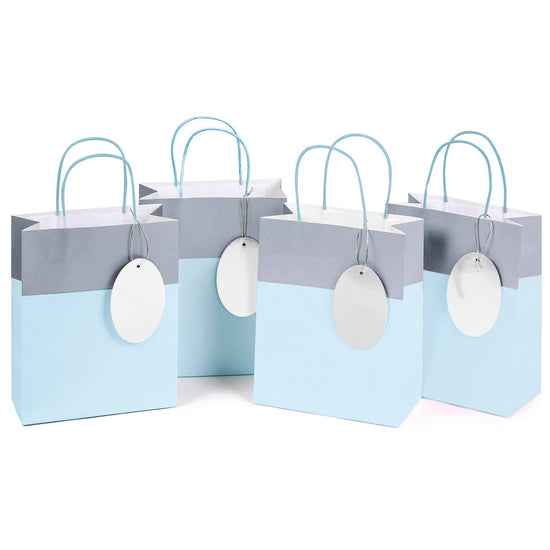 Light Blue & Silver 13" Gift Bags with Handles