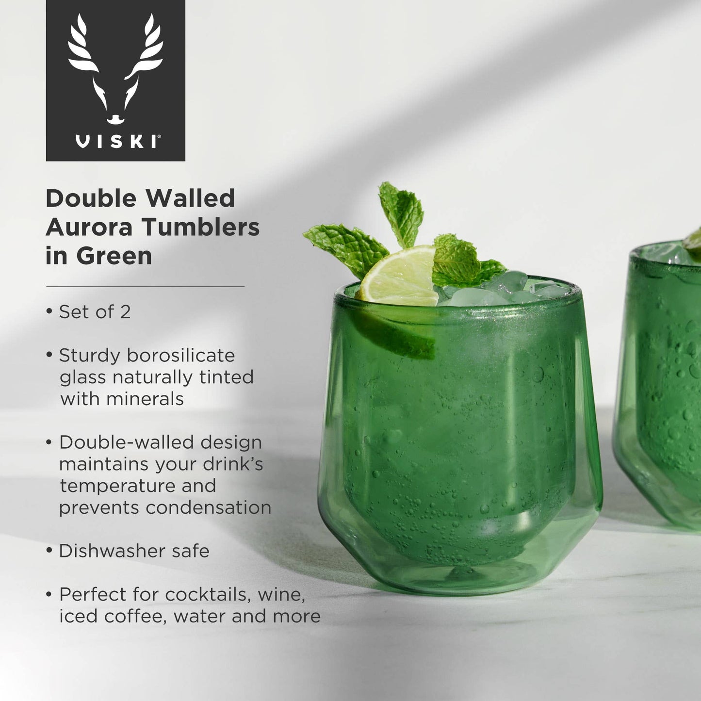 Double Walled Aurora Tumblers in Bottle Green (set of 2)