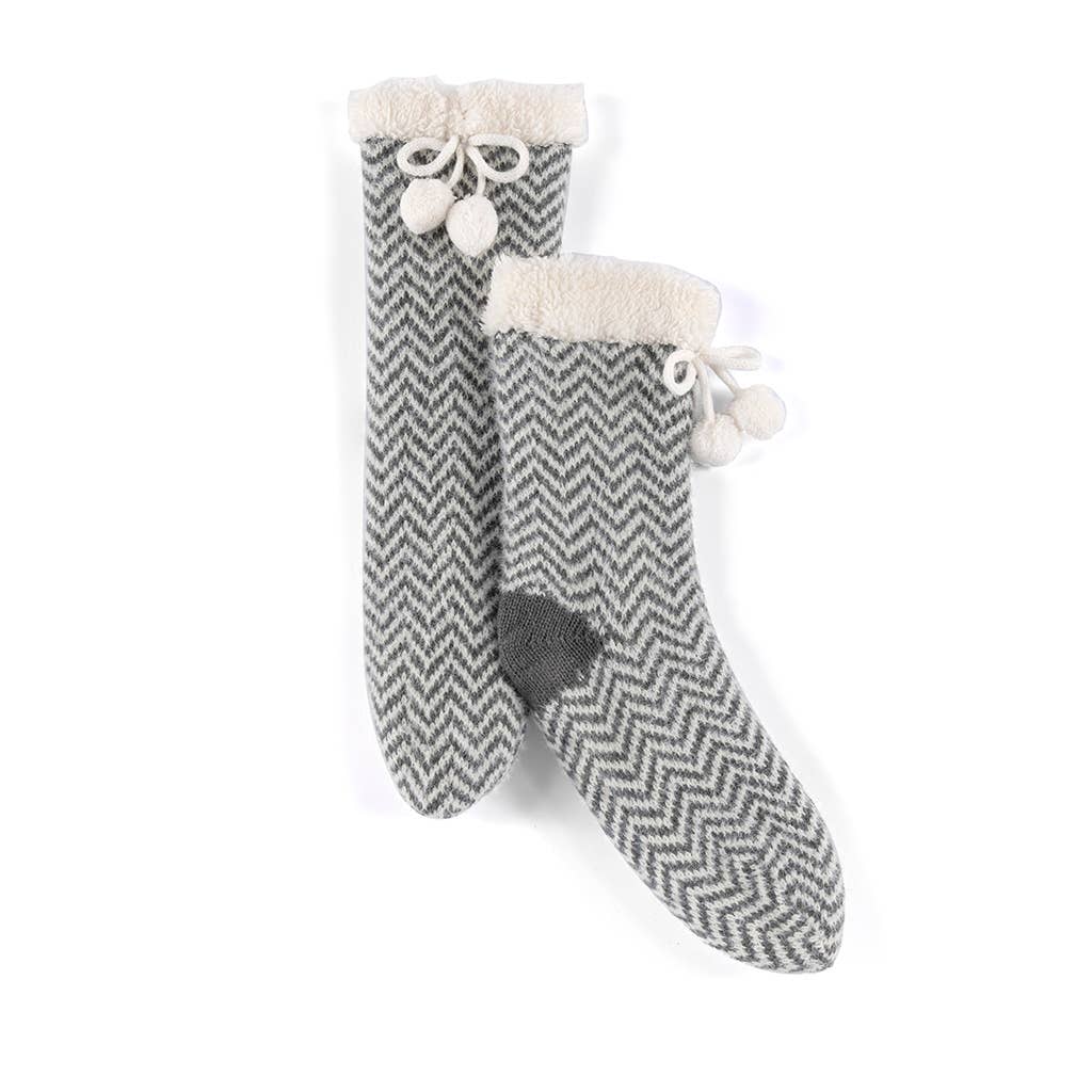 Chevron Slipper Socks in Grey
