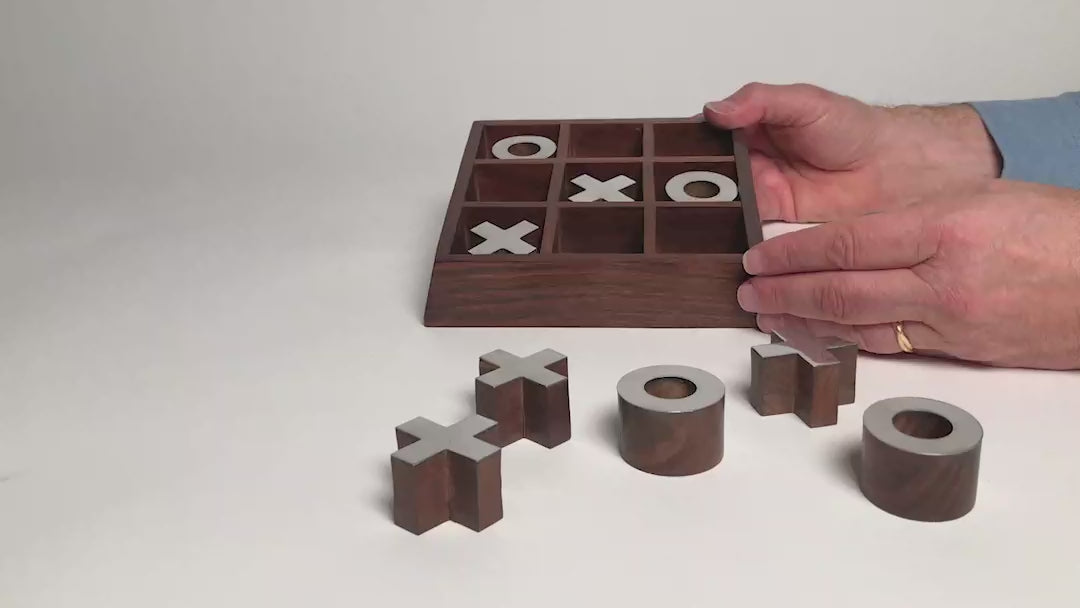 Load and play video in Gallery viewer, Hand-Crafted Tic-Tac-Toe - Acacia Wood/Metal
