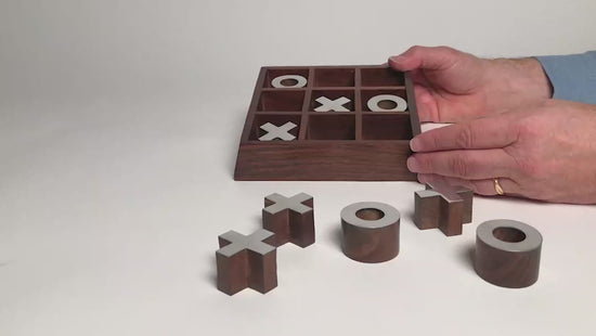 Load and play video in Gallery viewer, Hand-Crafted Tic-Tac-Toe - Acacia Wood/Metal
