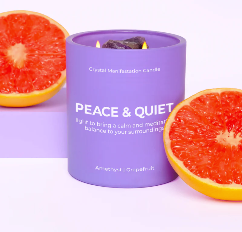 Peace & Quiet Crystal Manifestation Candle - Grapefruit Scented with Amethyst