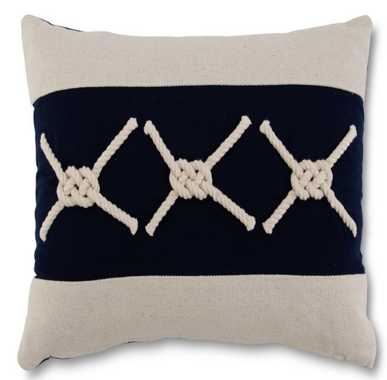 17.5" Square Cotton Blue & White Nautical Knot Pillow